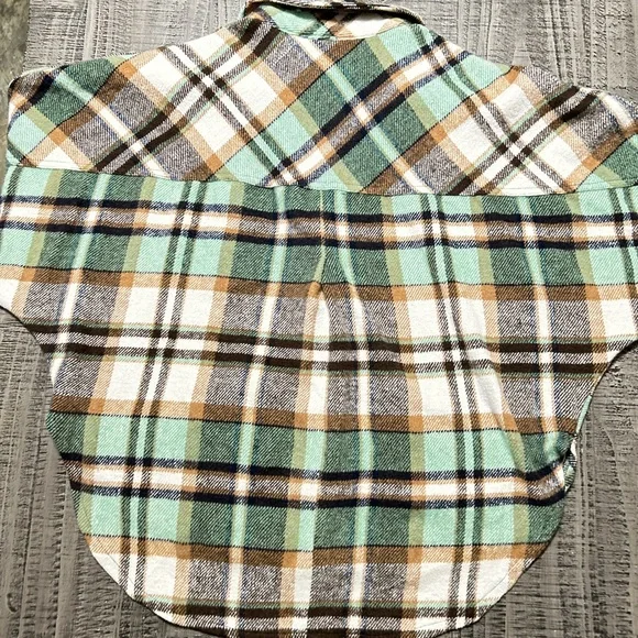 Women's Plaid Button-Down Shirt - Green, Brown, White - Picture 12 of 12